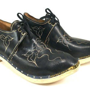 Men's Blue Tooled Leather Wooden Insole/Outsole HAND MADE Shoes. NOVELTY Shoes